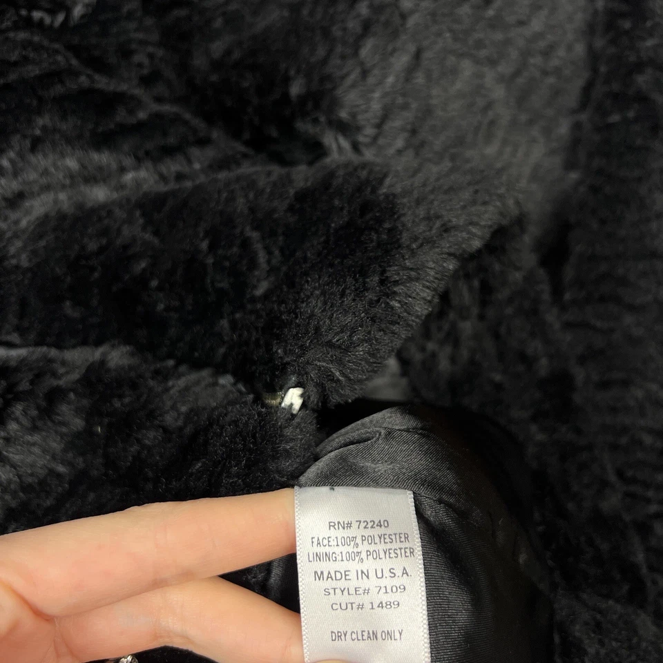 NILS 黑色人造毛皮垂褶披肩领全拉链夹克,尺寸 M — 第 4/4 张图片