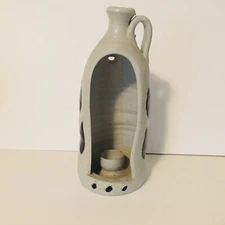 Williamsburg Pottery Candle Holder Blue & White Farmhouse Primative