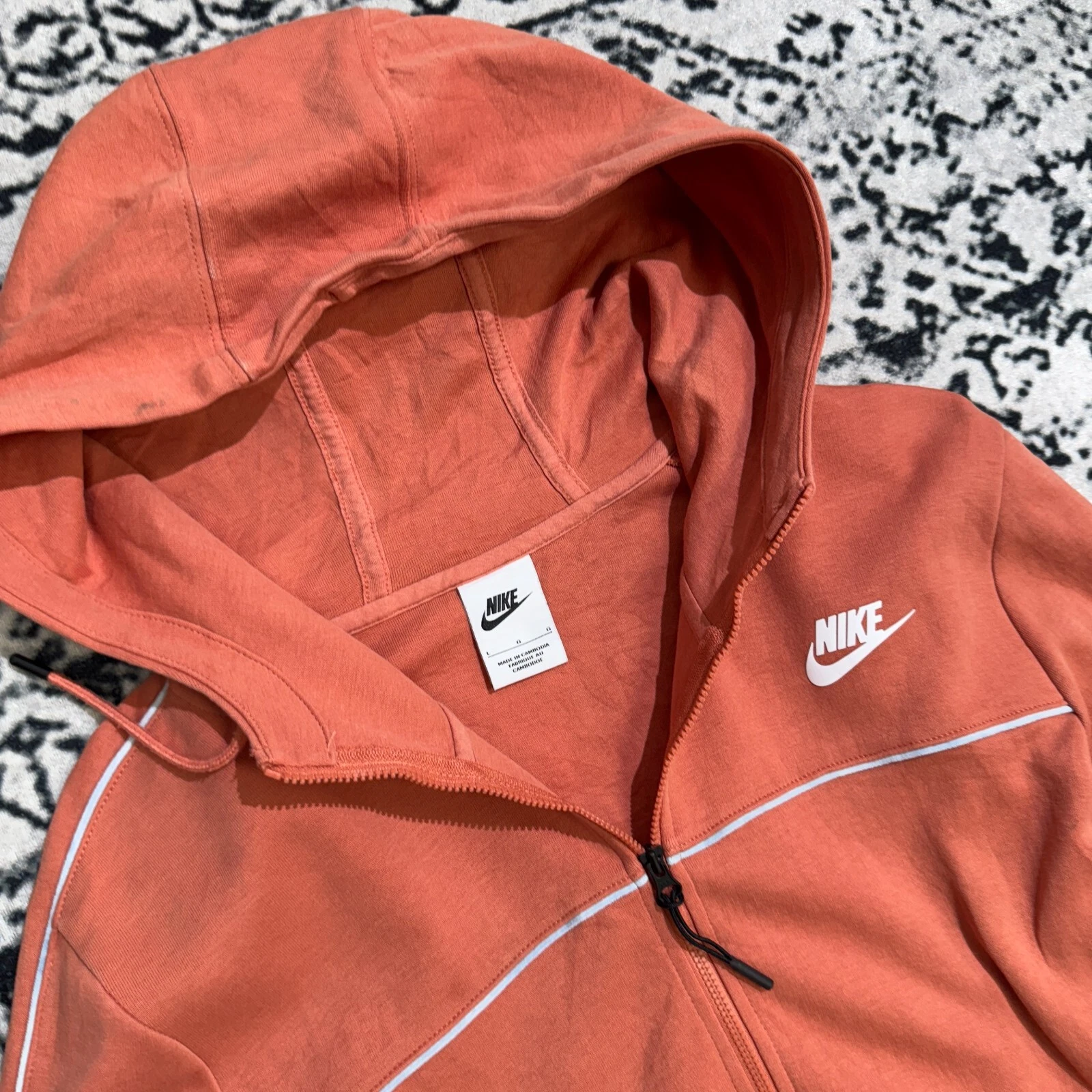 GUCCI Felpa con cappuccio e zip Nike donna taglia S cotone salmone arancione pile tecnico corsa sport re