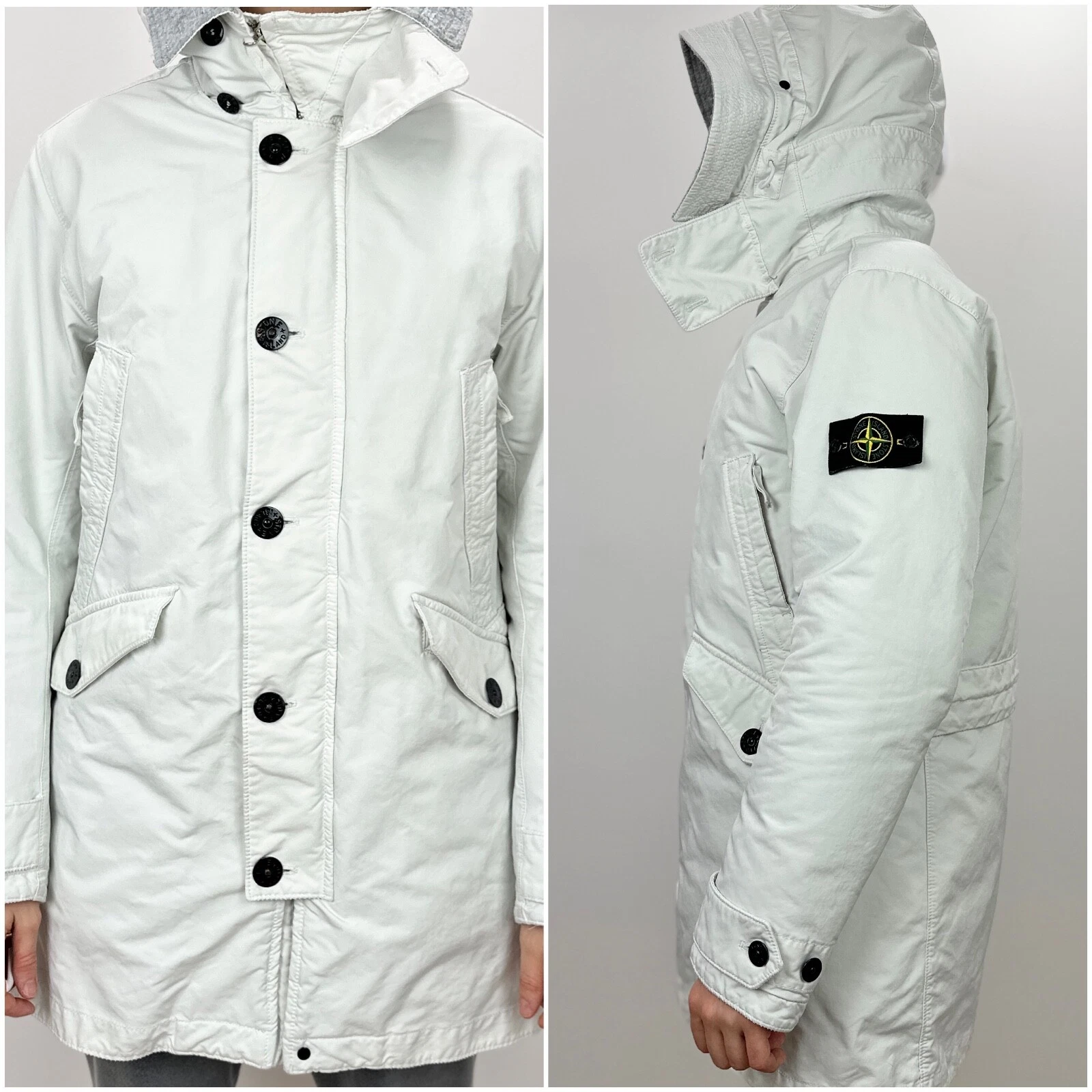 Stone Island David TC piumino parka giacca bianco uomo grande medio lungo cappuccio shearling
