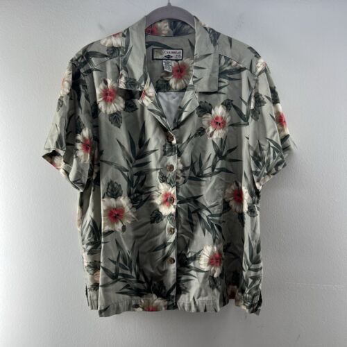 VINTAGE Caribbean Joe Hawaiian Shirt Rayon Floral Surf Aloha WOMENS Large Petite