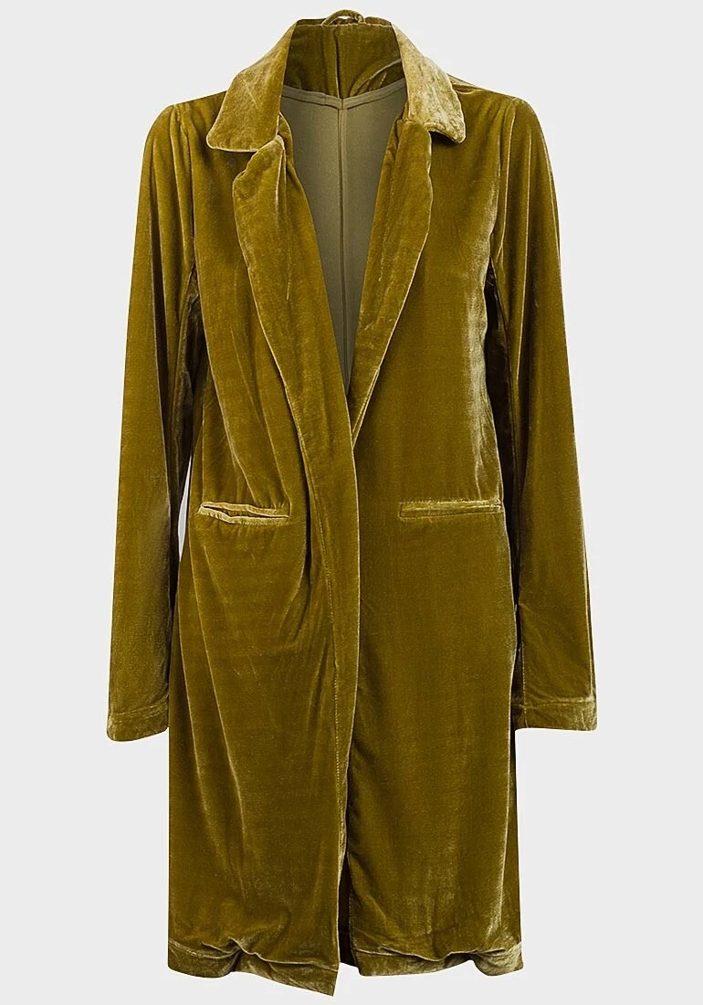 Women s Open Front Velvet Coat Avocado Green UK Size 8 12 BNWT
