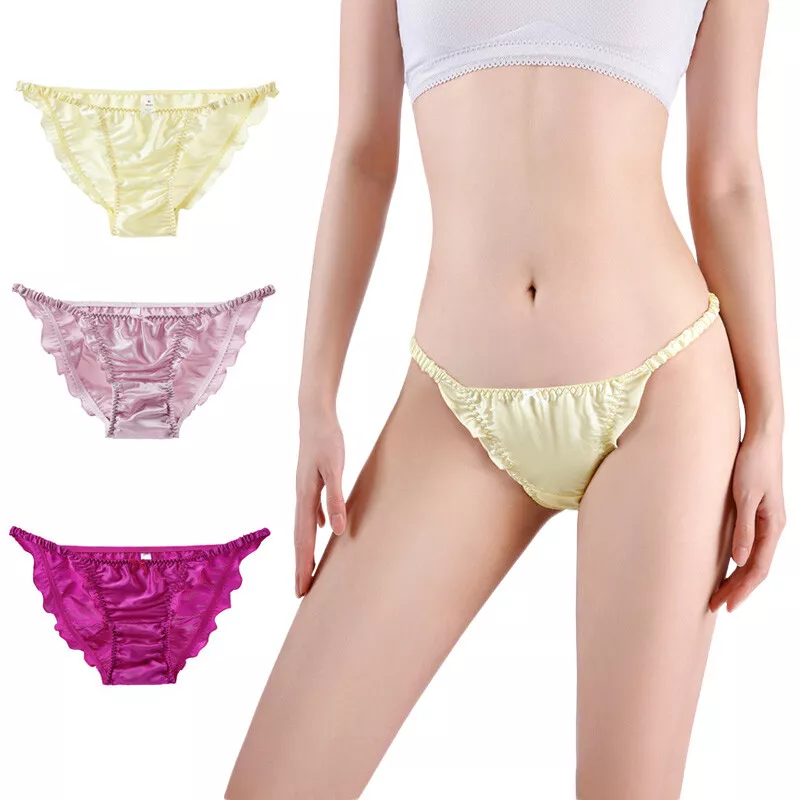 Women's Silk Satin Panties Thong Ruffle Briefs Knickers Lingerie Sexy  Underwear