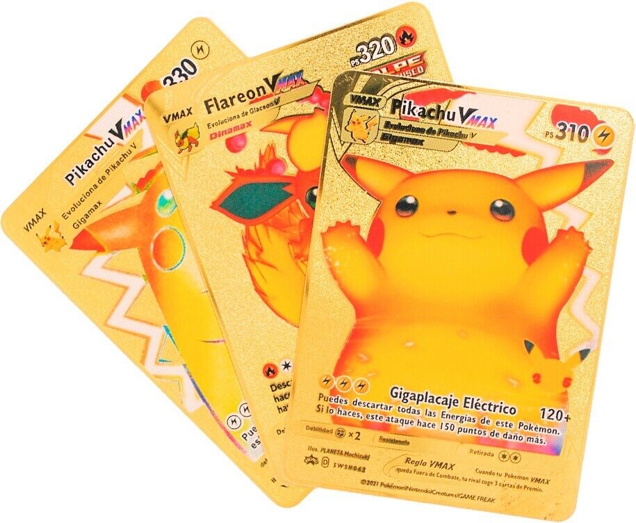 Cartas Pikachu y Flareon Pokemon Pack 3 - Coleccionables MetÃ¡licas y Doradas