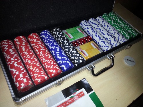 500 GALLERY PLAY POKER CHIPS CARDS DICE POKER SET CASE - Picture 5 of 16