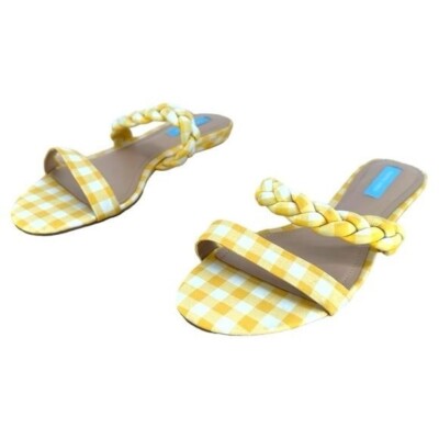 Draper James | Yellow & White Gingham 9 Sandals Slides