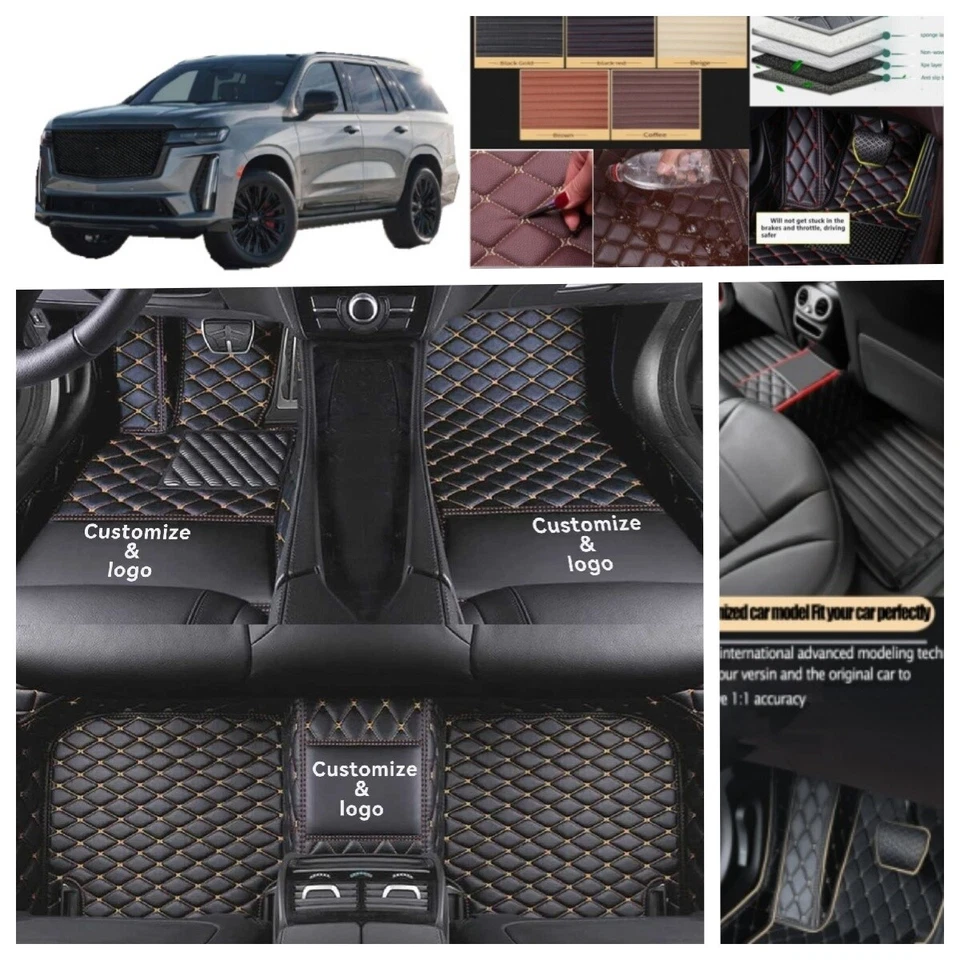 Fit For Cadillac Eslacade 2002-2020 SUV Car Floor Mats 7 Seater Carpets Leather - Image 2 of 4