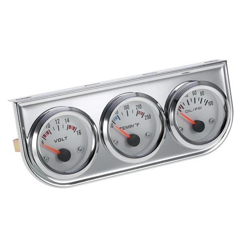 Universal 2" 52mm Chrome Volt Water Oil Pressure Triple 3 Gauge Set Gauges Z7F8 - Bild 3 von 6