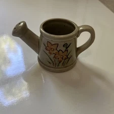 Speckled Ceramic Stoneware Watering Can Planter With Rose Flower Design- Japan