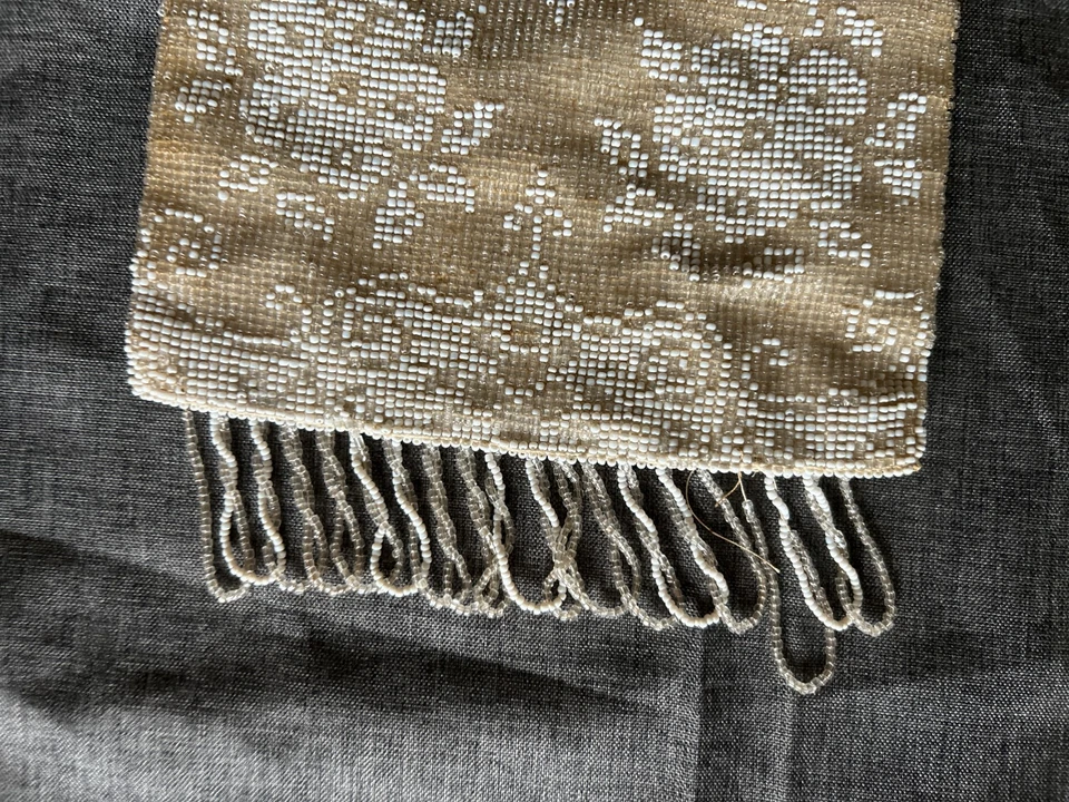 Cartera Victoriana Original con Cuentas Micro Cuentas Antigua Deco Crema Floral Metal Foto 3 de 4