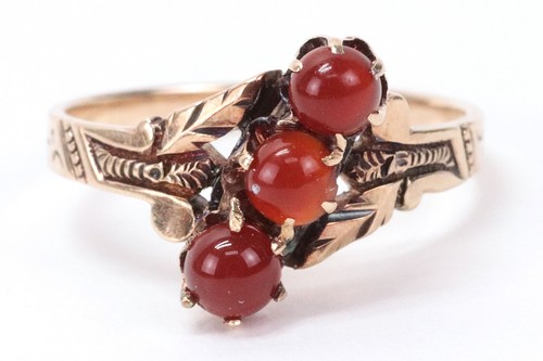 Antique Victorian 10K Yellow Gold Carnelian 3-Stone Bypass Ring