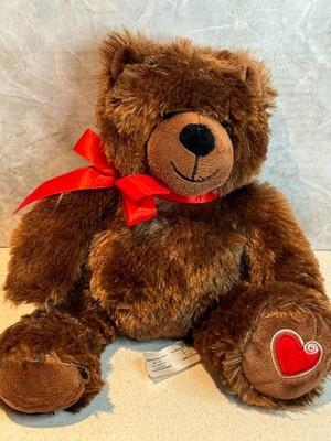 Animal Adventure Brown Teddy Bear Plush Red Ribbon Heart Paw Soft Toy Gift 16''