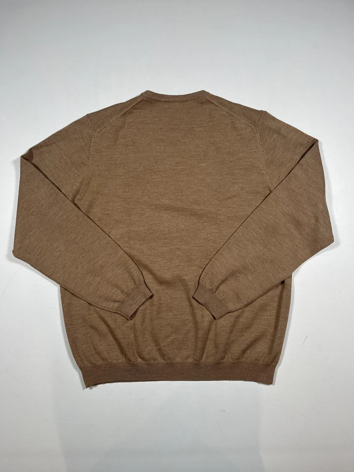 Suéter Brooks Brothers Para Hombre Grande Marrón Cuello en V Italiano Lana Merino Extra Fina Foto 2 de 4