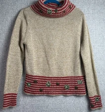 Vintage 90s Y2K Fashion Bug Floral Fall Autumn Brown Red Cowl Neck Sweater M/L