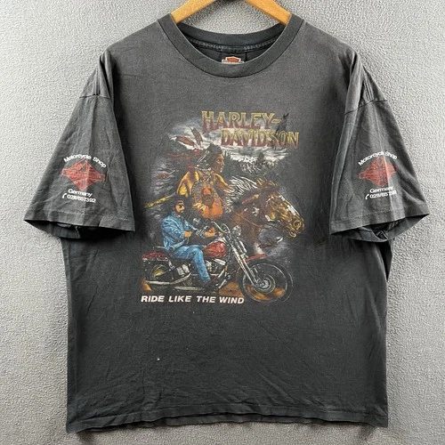 Harley Davidson Shirt Mens 2XL Black Faded Tribal In Vintage vintage concert t-shirt, vintage, size XXL, single stitch, B+ condition