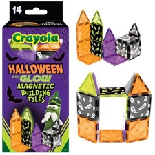 Halloween Glow in the Dark Magnetic Tiles Building Set for Kids, 14 Pieces