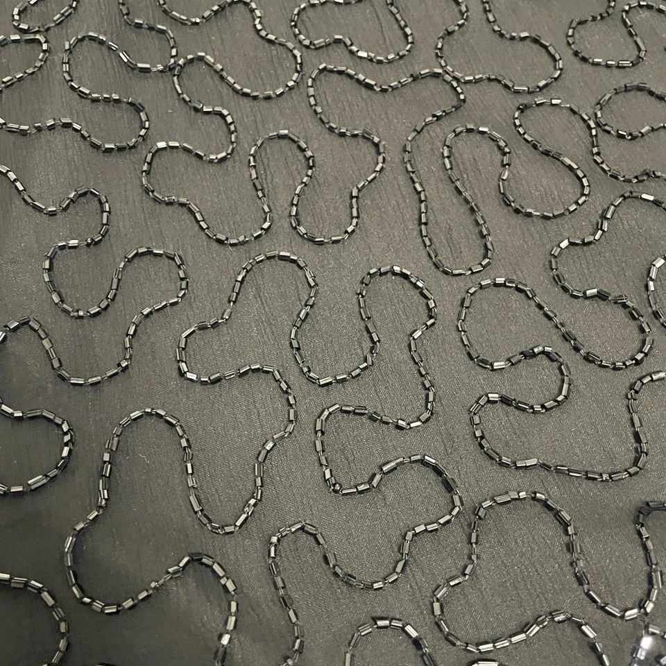 Top vintage Scala negro seda manga corta cuentas adornado fiesta L/XL Foto 2 de 4