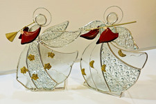 Stained Glass Angel Tea Light Candle Votive Holder Set Of 2 Gold And Silver