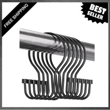 Shower Curtain Rings Black Double Hook Metal Rust Proof 12Pcs for Shower Curtain