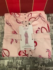 NWT Victoria  s Secret PINK FLANNEL LONG PAJAMA SET Pink Tulip Bows Set M   