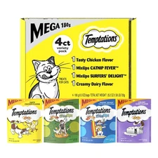 BestBy12/25 Temptations Cat Treats Variety Pack Crunchy & Soft 6.3oz 4 Pack