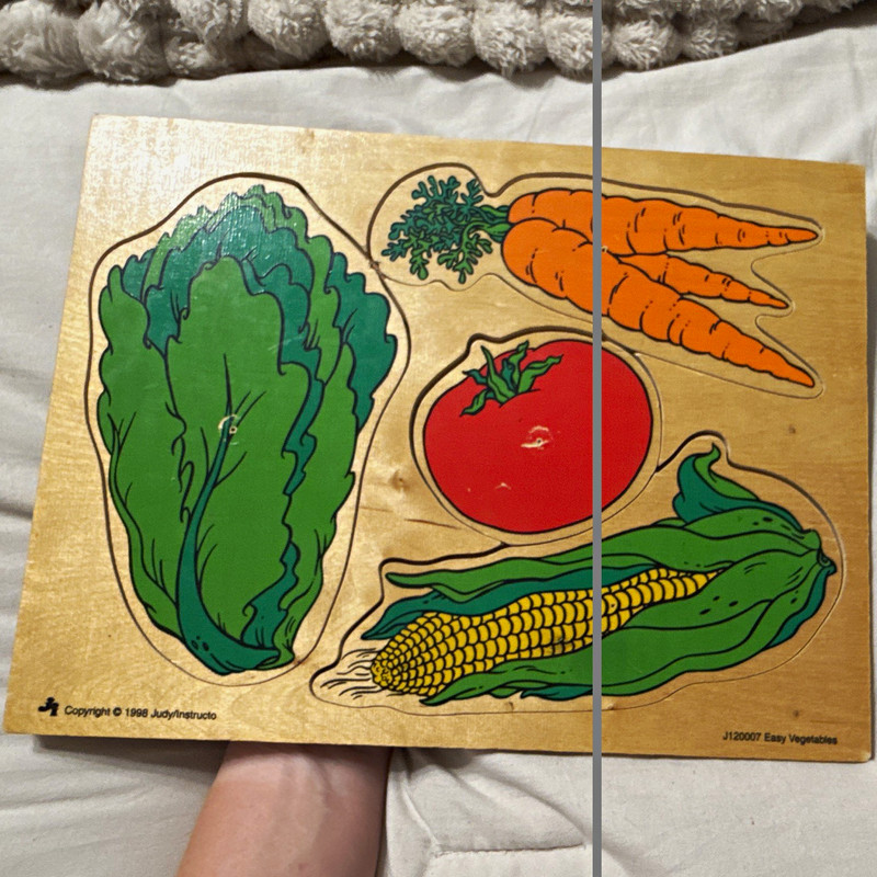 Judy/Instructo Vintage 1998 Wooden Vegetable Tray Puzzle 4pc Ages 1-4