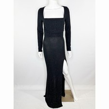 Windsor Black Glitter Maxi Dress Size L Long Sleeve Cocktail Holiday Prom Party