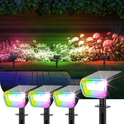 RGB Solar Spot Lights Outdoor Waterproof IP67, 60 LED 10 Lighting Modes Color...