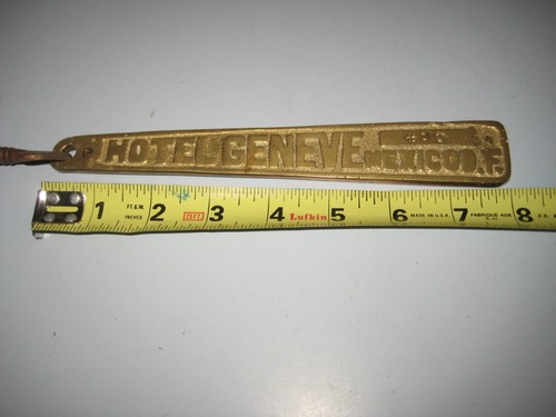 Vintage 8" Messing Hotel Geneve Mexiko D.F. Schlüsselanhänger & Schlüssel - Zimmer #496 - Bild 10 von 10