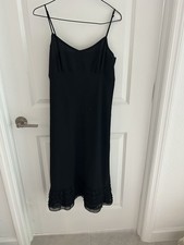 Ann Taylor LOFT Black Poly Chiffon Ruffled Hem Thin Strap Slip Dress10 Free Ship