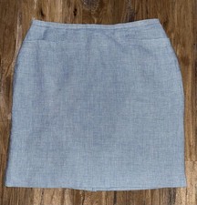 TALBOTS 100 Irish Linen Pencil Skirt Sz 14 Blue Houndstooth Fully Lined Career
