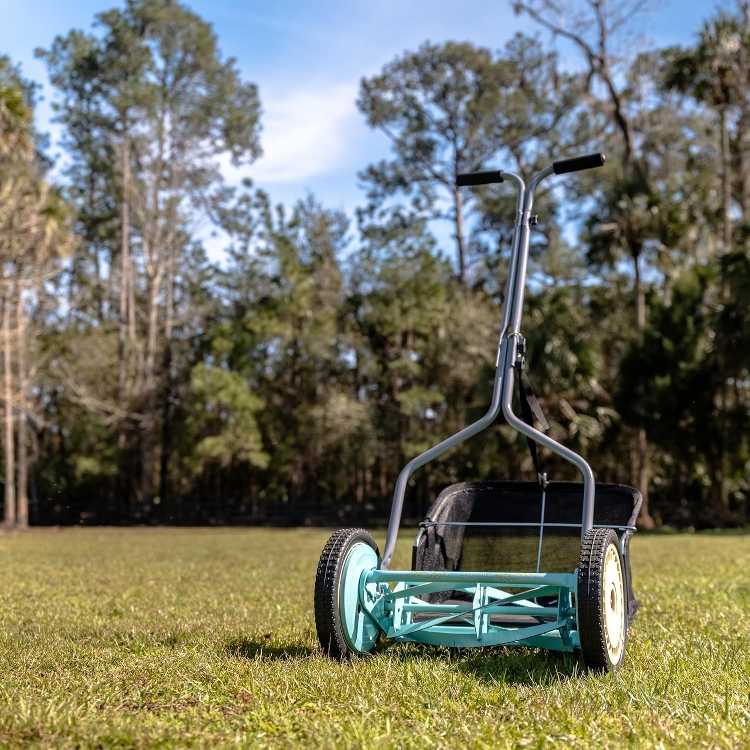 14-Inch Push Reel Lawn Mower 5-Blade Adjustable Height with Grass Catcher - Mint