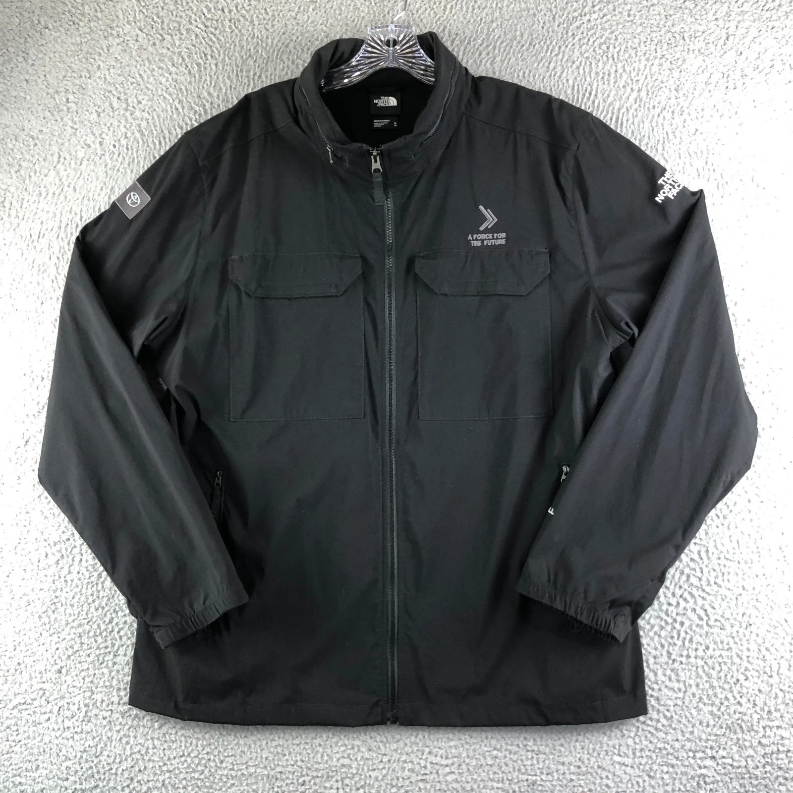 North Face Packable Travel Jacket Men XL Black Windwall Hidden Hood Water Repel