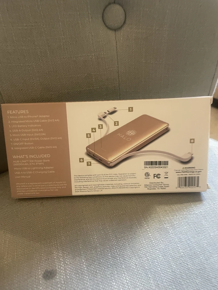 全新 HALO HUB-LINK 10K 电力银行集成电缆 快速充电 玫瑰金 — 第 4/4 张图片