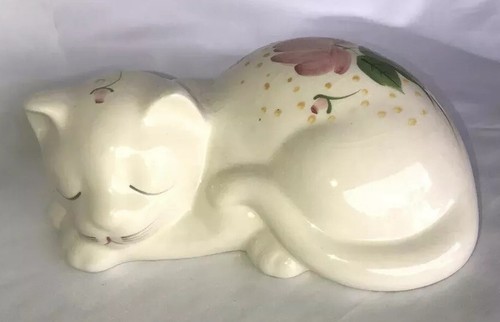 Figurine chat chaton blanc à fleurs 7" porcelaine amusante