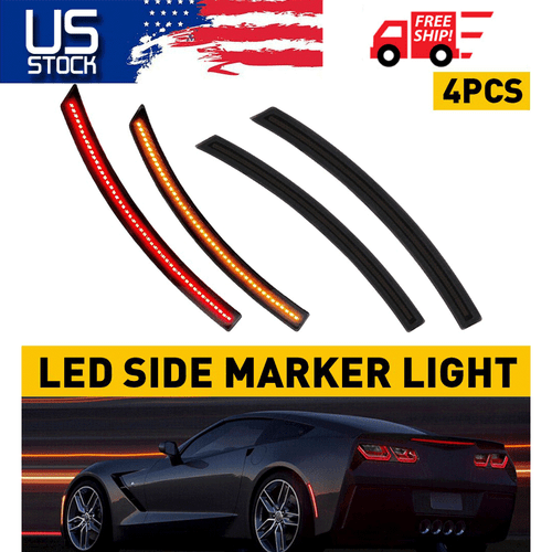 For Chevy Corvette C7 2014-2019 SMOKED LED Side Marker Light Lamp Red Amber 4PCS - Picture 20 of 20