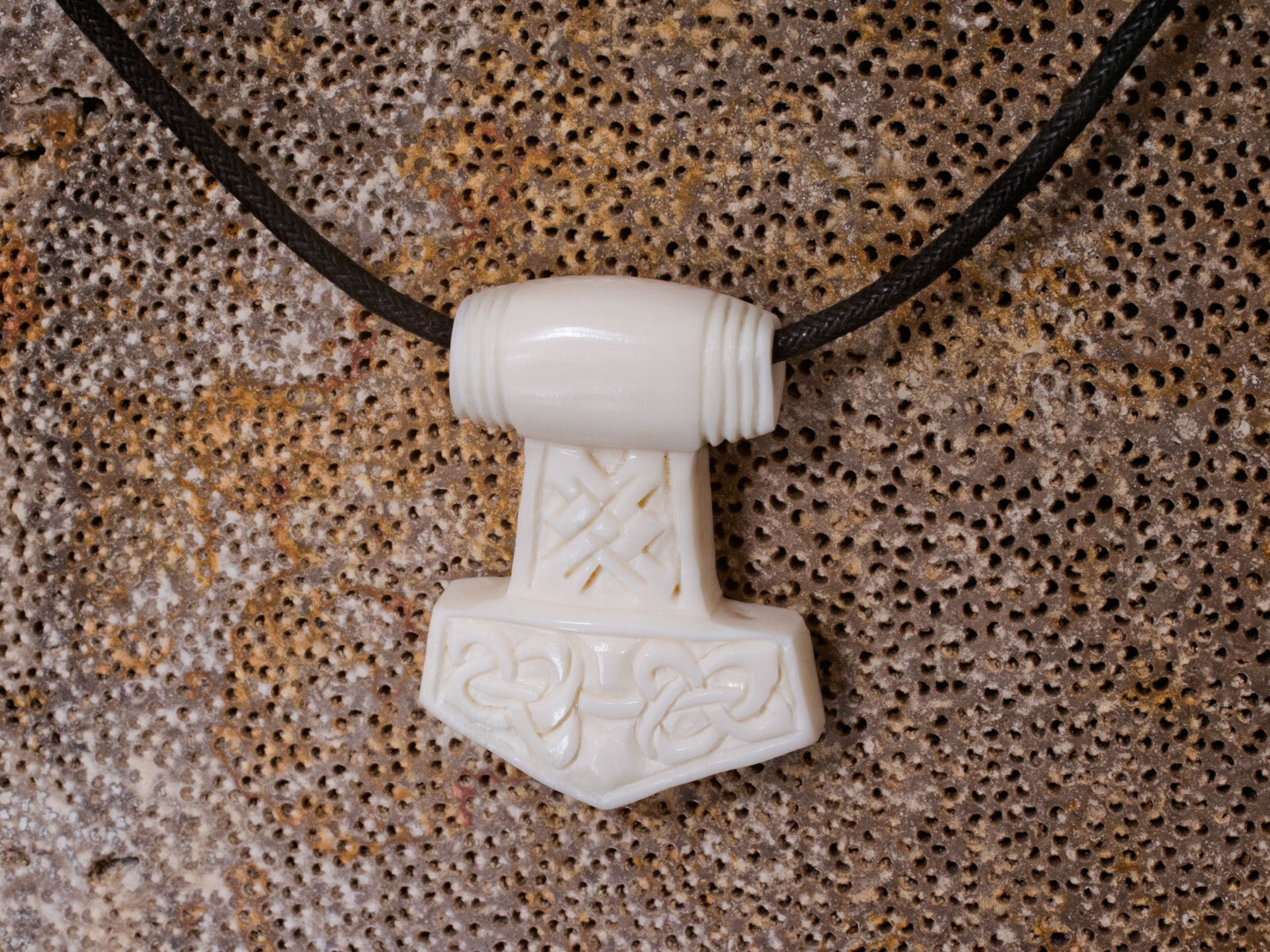 Thors Hammer Knochen Ketten-Anhänger Mjölnir Wikinger Thorhammer Kette