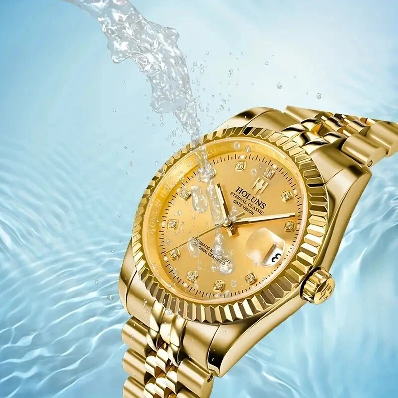 HOLUNS Watch AUTOMATIC Waterproof GOLD Warranty Waterproof DEPTH
