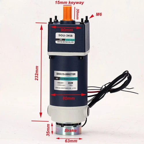 DC 12V/24V 200W Micro Silent Transmisión Motor Metal Freno Motor 10-600 rpm - Imagen 14 de 14