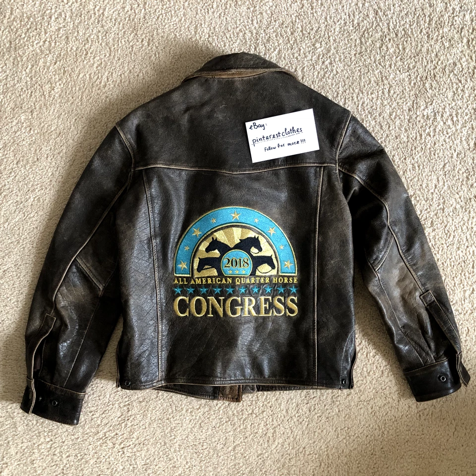 *RARO* Chaqueta de cuero vintage All American Quarter Horse Congress 2018 talla XXS Foto 2 de 4