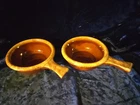 Lot Of 2 Vintage Hull Pottery USA Brown Drip Soup Chili Bowl W/Handle Oven Proof