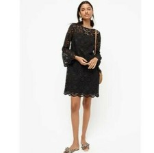 NWT J CREW Bell Sleeve Dress in Embroidered Eyelet Black Cotton 00 $128