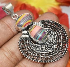 Rainbow Calsilica Gemstone Pendant 925 Sterling Silver Plated U310-A235