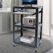 Office Av Cart Black Steel Media Cart Rolling Standing Desk W/4 Universal Wheels