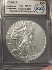 2016-(P) Silver Eagle 1$ MS70 Struck at Philadelphia 1 OF 500 New ICG Label.