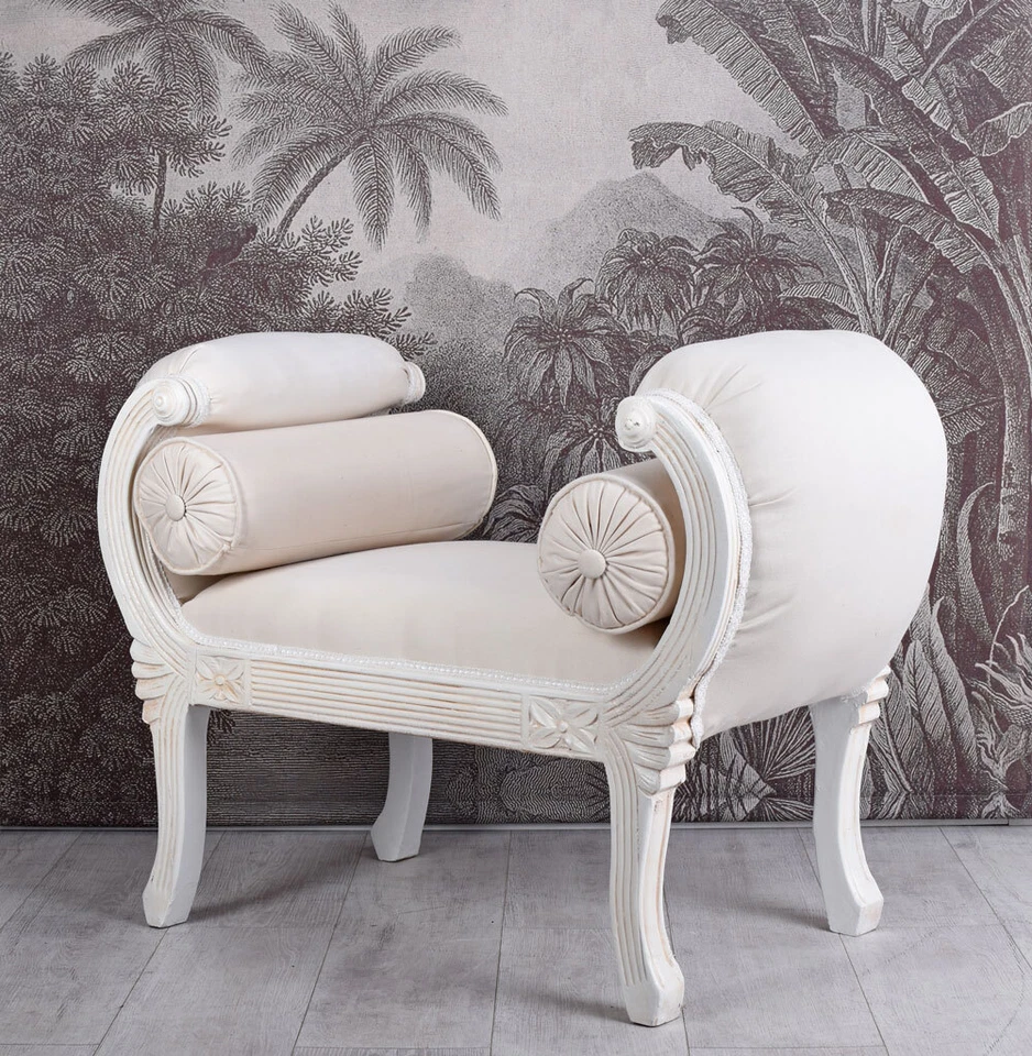 Sofa Barock Sitzbank weiß Couch shabby chic Volutensofa Liege Rokoko Hocker - Bild 2 von 4