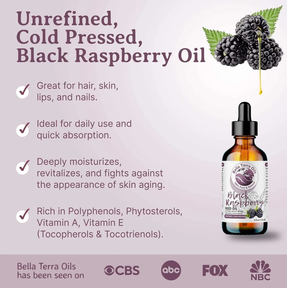 Cold-Pressed Black Raspberry Seed Oil 100% Pure Skin Hair Face Anti-Aging - Image 2 of 4