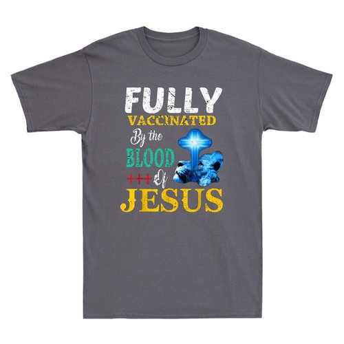 Divertida Camiseta Cristiana Totalmente Vacunada por la Sangre de Jesús Cruz y León para Hombre - Imagen 6 de 8