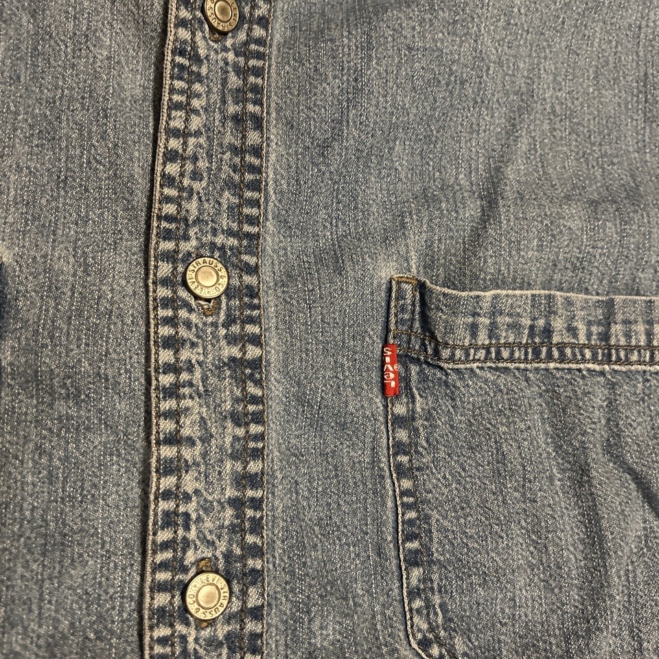 Vintage Men’s Large Levi’s Blue Denim Long Sleeve Metal Button Shirt eBay