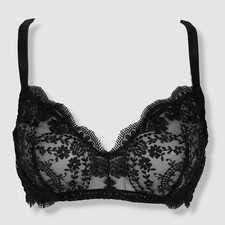 $276 I.D. Sarrieri Women's Black À La Rose Embroidered Wireless Bra Size 32D